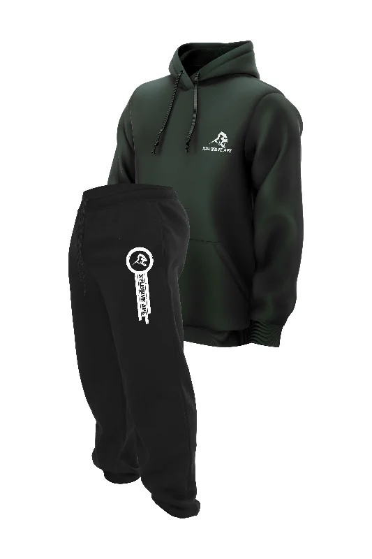 XAPE Panelled Joggers & Essential Hoodie Combo - Black/Forest Green Youthful Men's Pop