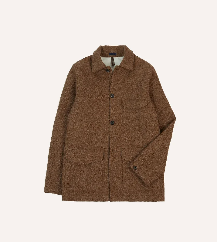 Brown Wool Three-Pocket Chore Jacket Artistic Men's Avant