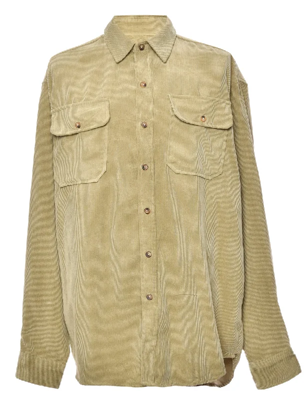 Beige Corduroy Shirt - L Casual Men's Loose