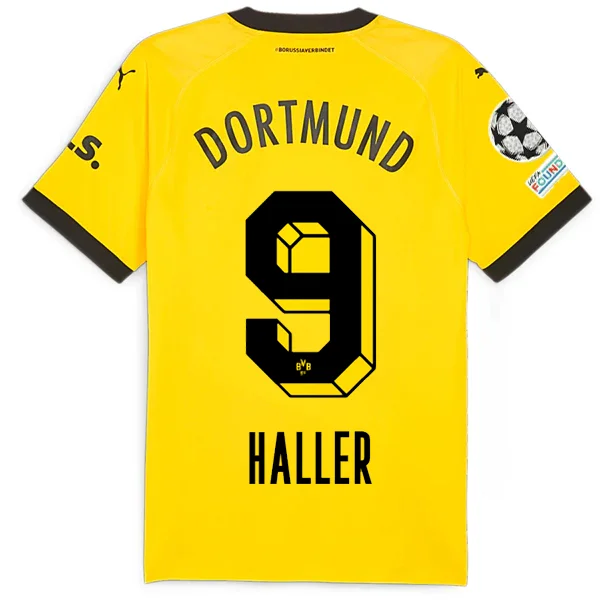 Puma Borussia Dortmund Authentic Sebastian Haller Home Jersey w/ Champions League Patches 23/24 (Cyber Yellow/Puma Black) Tough Men's Military