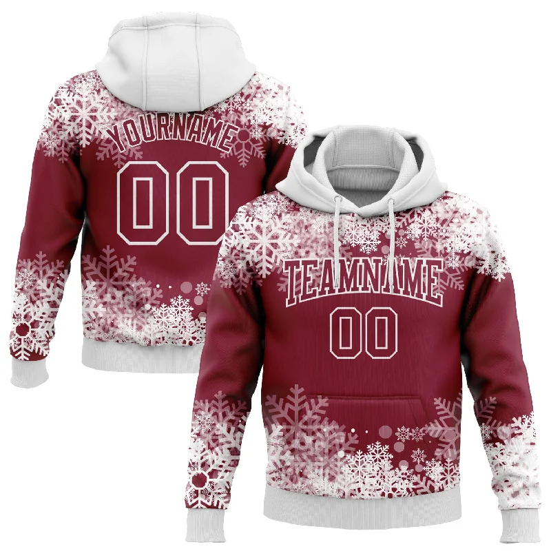 Custom Stitched Crimson White Christmas Snowflakes 3D Sports Pullover Sweatshirt Hoodie Traditional Men's Wool