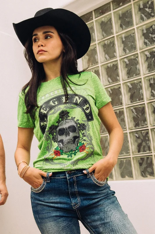 Women's Cotton American Legend Graphic Print Green T-shirt Casual Men's Short