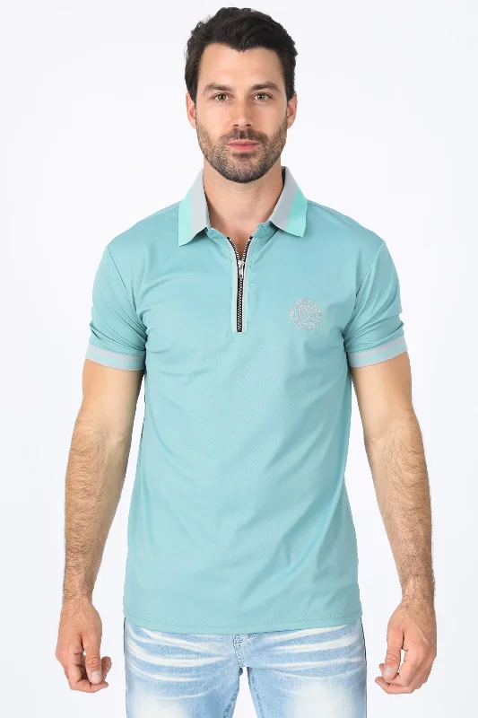 Mens Modern Fit Stretch Cotton Blue Polo Sleek Men's Metallic