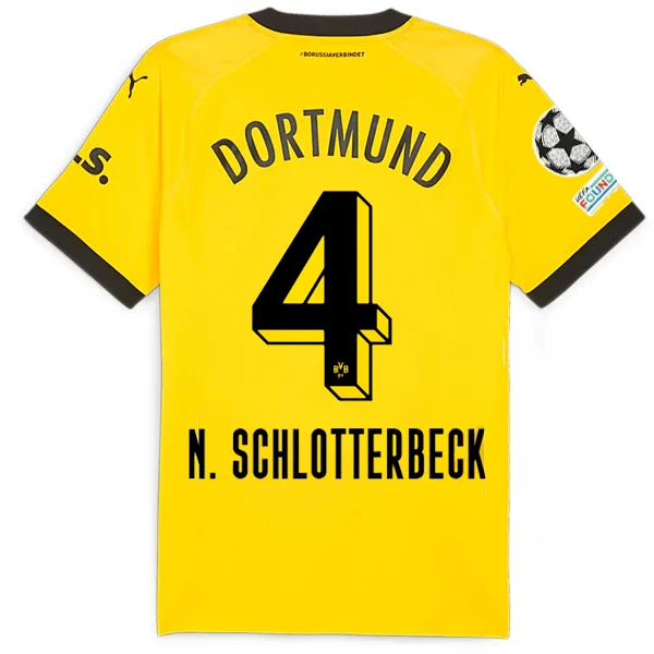 Puma Borussia Dortmund Authentic Schlotterback Home Jersey w/ Champions League Patches 23/24 (Cyber Yellow/Puma Black) Hip Men's Retro