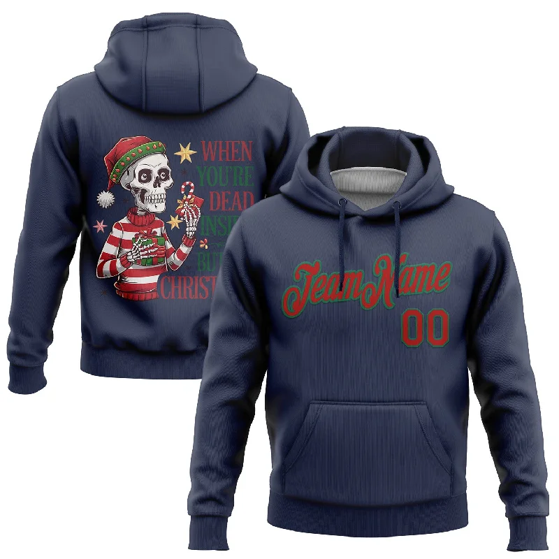 Custom Stitched Navy Kelly Green-Red Funny Christmas 3D Sports Pullover Sweatshirt Hoodie Casual Men's Short