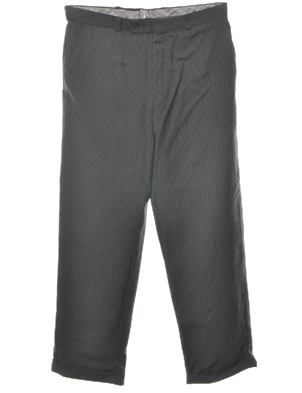 Striped Pattern Black Trousers - W34 L29 Polished Men's Silk