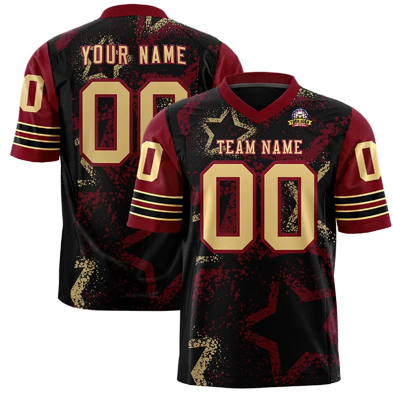 Custom Black Crimson-Khaki Personalized Star Pattern Design Authentic Football Jersey Unique Men's Upcycled