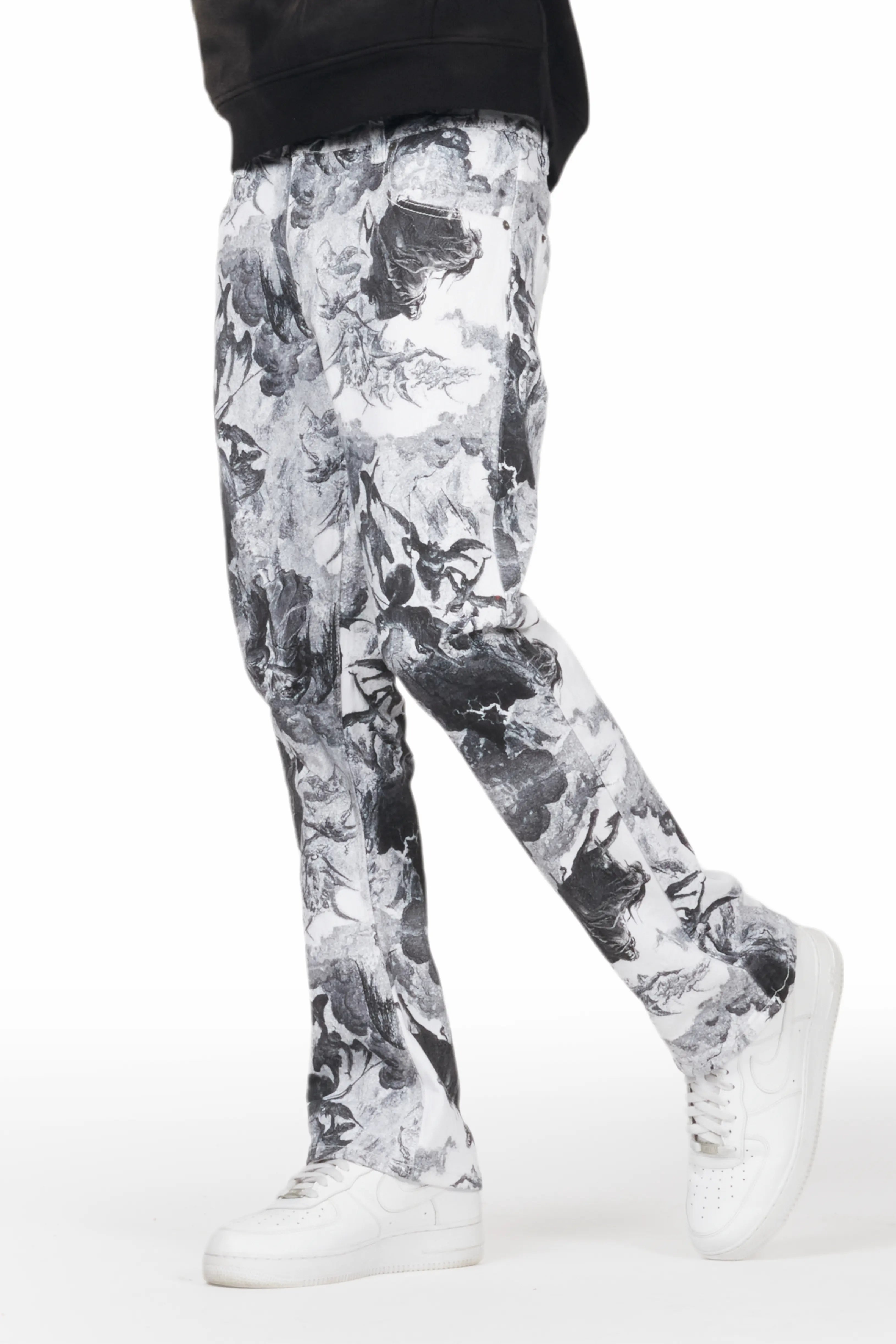 Jacop White Printed Stacked Flare Jean Elegant Men's Cashmere