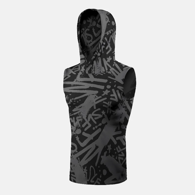 SLF Graffiti Brush Sleeveless Compression Hoodie Sophisticated Men's French