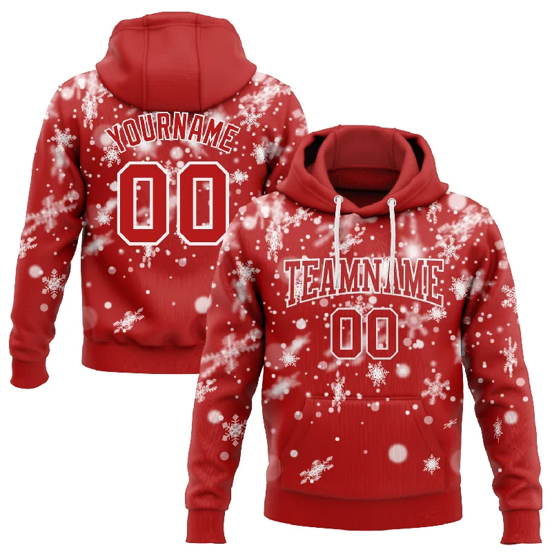 Custom Stitched Red White Christmas Snowflakes 3D Sports Pullover Sweatshirt Hoodie Monochromatic All