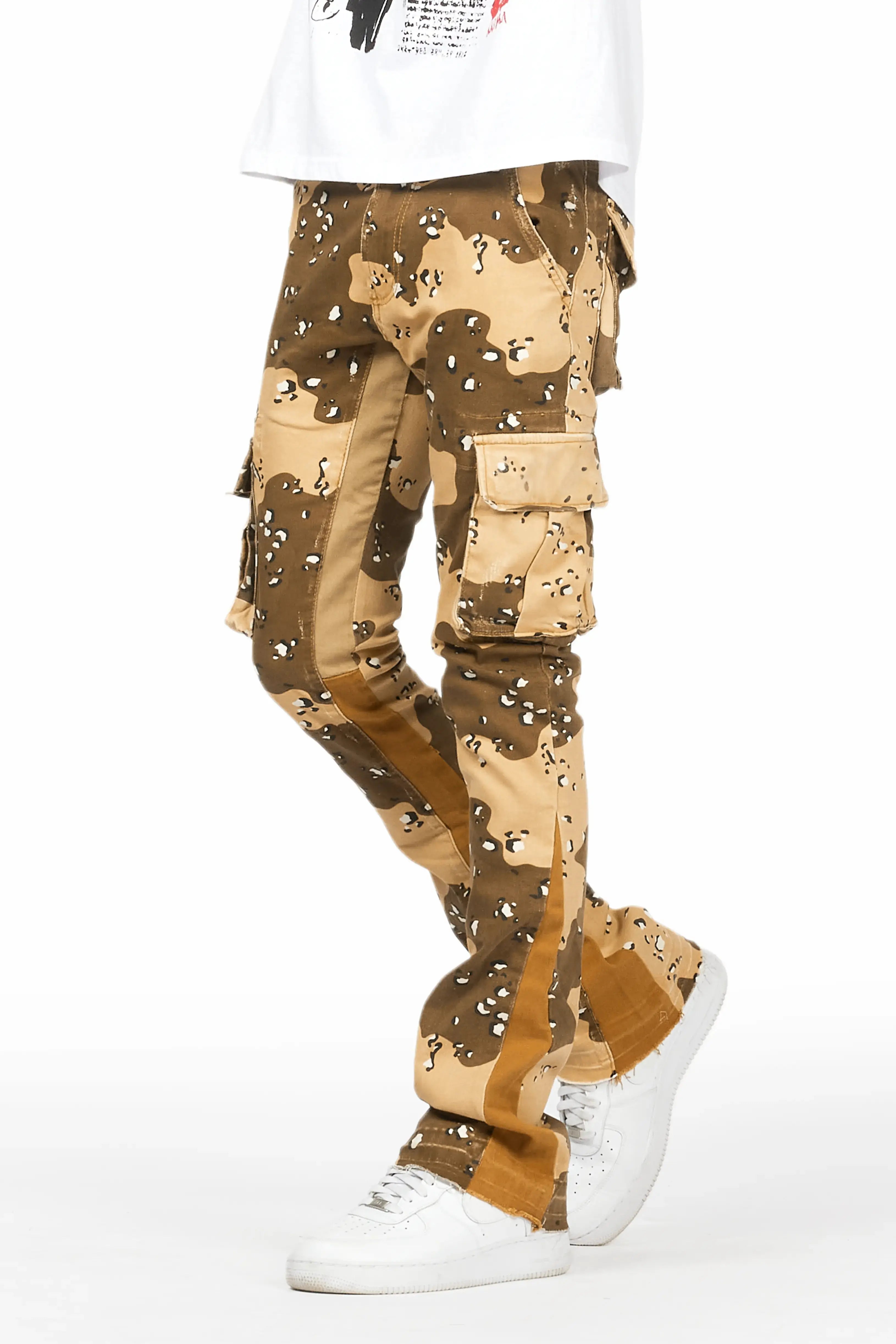 Kirrem Desert Camo Stacked Flare Jean Streetwear Style