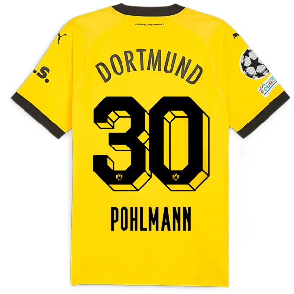 Puma Borussia Dortmund Authentic Pohlmann Home Jersey w/ Champions League Patches 23/24 (Cyber Yellow/Puma Black) Refined Men's Classic 