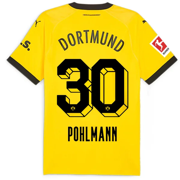 Puma Borussia Dortmund Authentic Pohlmann Home Jersey w/ Bundesliga Patch 23/24 (Cyber Yellow/Puma Black) Sporty Men's Athleisure 