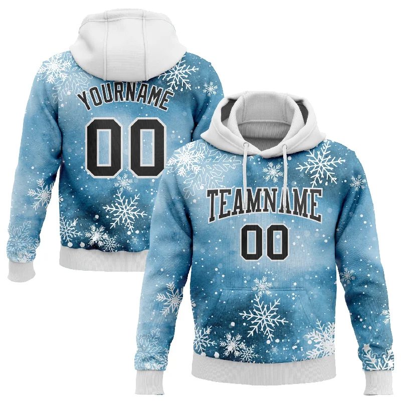 Custom Stitched Panther Blue Black-White Christmas Snowflakes 3D Sports Pullover Sweatshirt Hoodie Street