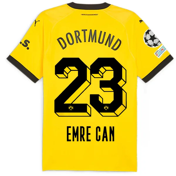 Puma Borussia Dortmund Authentic Emre Can Home Jersey w/ Champions League Patches 23/24 (Cyber Yellow/Puma Black) Traditional Men's Wool