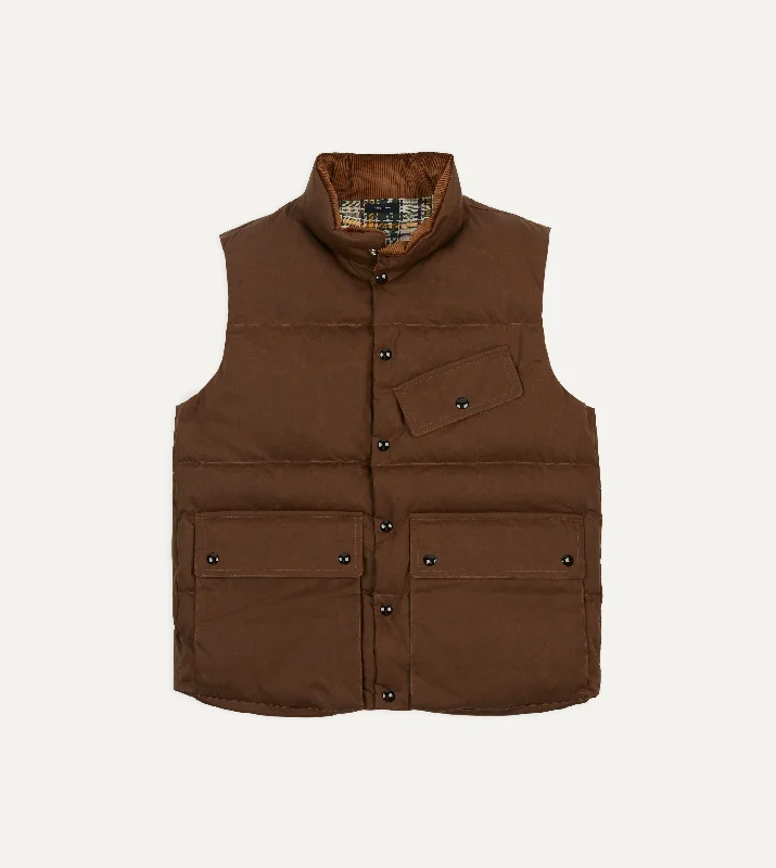 Brown Waxed Cotton Down Vest Elegant Men's Cashmere