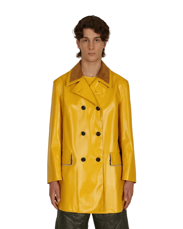 Coated Cotton Double Breasted Raincoat Yellow Bohemian Men's Free