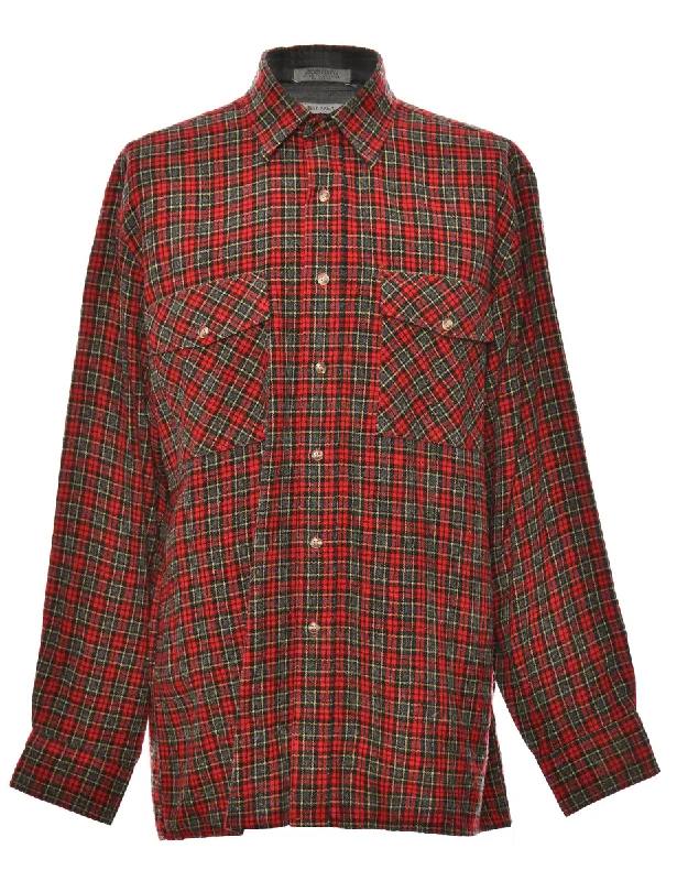 Long Sleeved Red Checked Shirt - L Relaxed Men's Beach