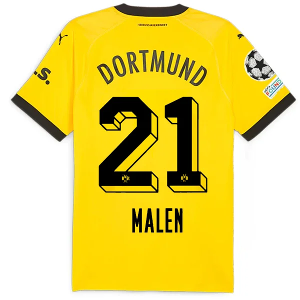 Puma Borussia Dortmund Authentic Malen Home Jersey w/ Champions League Patches 23/24 (Cyber Yellow/Puma Black) Relaxed Men's Australian 