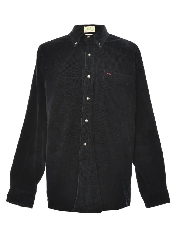 Corduroy Black Shirt - L Polished Men's Silk