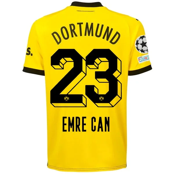 Puma Borussia Dortmund Emre Can Home Jersey w/ Champions League Patches 23/24 (Cyber Yellow/Puma Black) Tough Men's Military