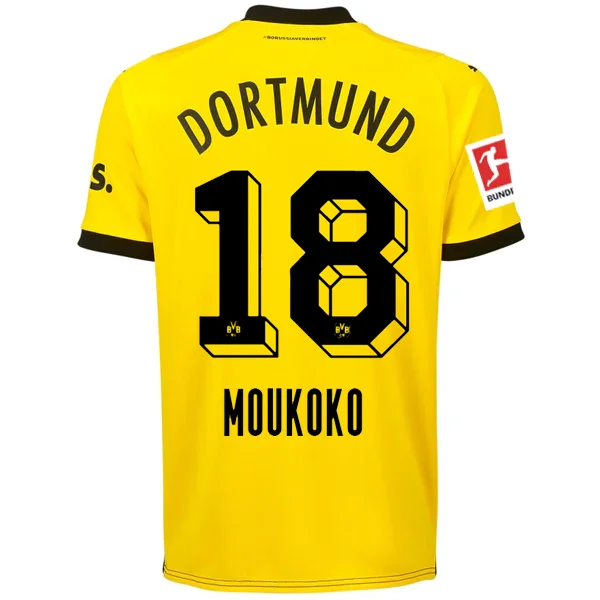 Puma Borussia Dortmund Muokoko Home Jersey w/ Bundesliga Patch 23/24 (Cyber Yellow/Puma Black) Traditional Men's Country