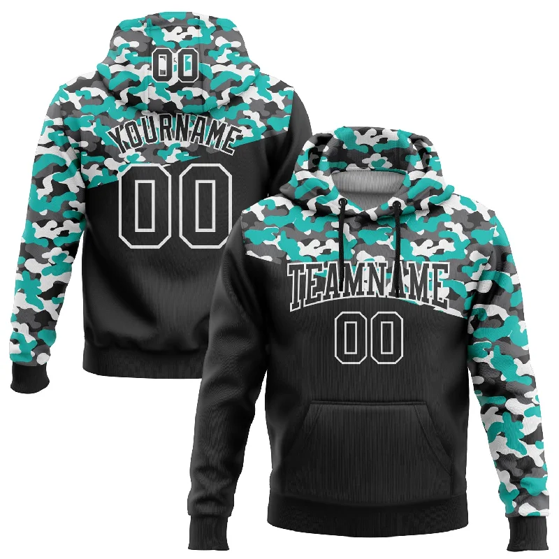 Custom Stitched Camo Black Aqua-Steel Gray 3D Sports Pullover Sweatshirt Salute To Service Hoodie Monochromatic Office Style