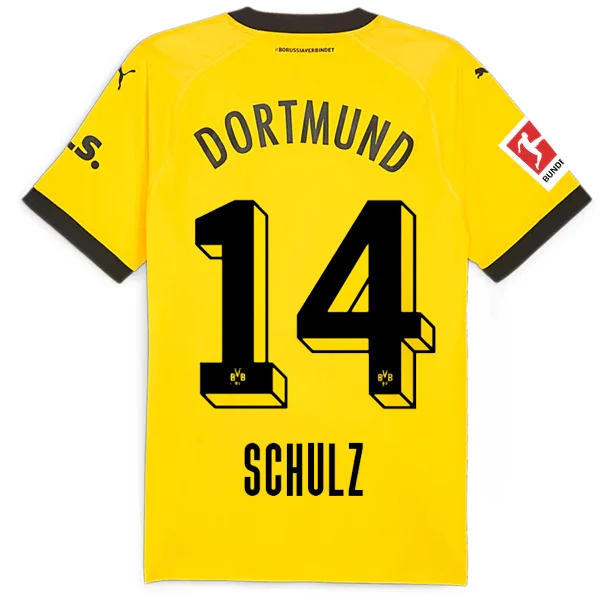 Puma Borussia Dortmund Authentic Schulz Home Jersey w/ Bundesliga Patch 23/24 (Cyber Yellow/Puma Black) Elegant Men's Cashmere