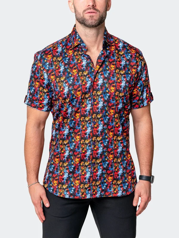 Maceoo Stretch Short-Sleeve Shirt | Galileo Qwantwo Multi Polished Men's Satin