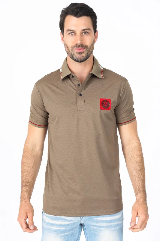 Mens Modern Fit Stretch Cotton Khaki Polo Streetwear Style