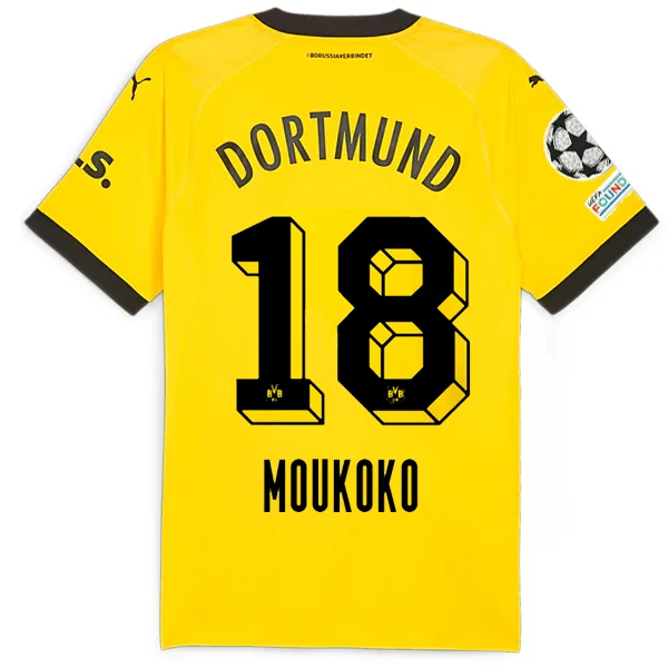 Puma Borussia Dortmund Authentic Muokoko Home Jersey w/ Champions League Patches 23/24 (Cyber Yellow/Puma Black) Trendy Men's Scandinavian