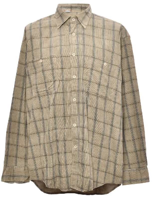 Corduroy Light Blue & Light Brown Checked Shirt - L Sleek Men's Metallic