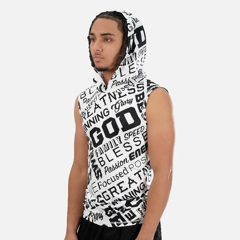 Inspirational White Sleeveless Compression Hoodie Vacation