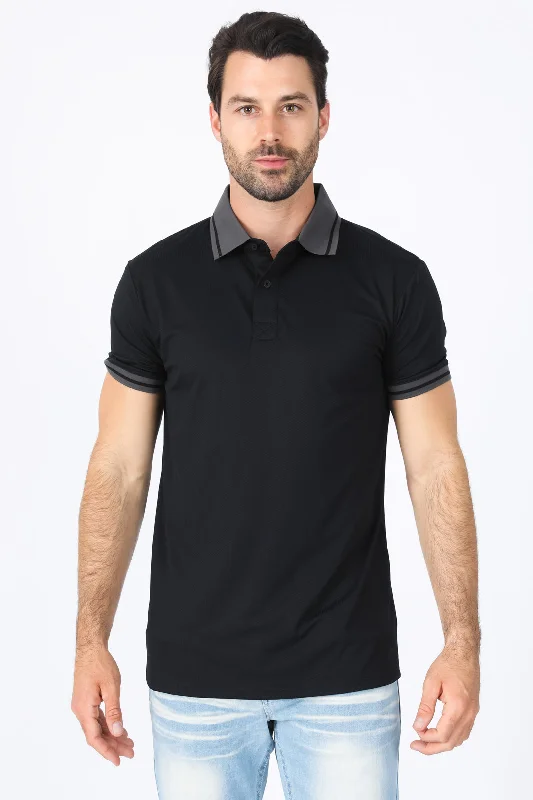 Mens Modern Fit Stretch Cotton Black Polo Beach