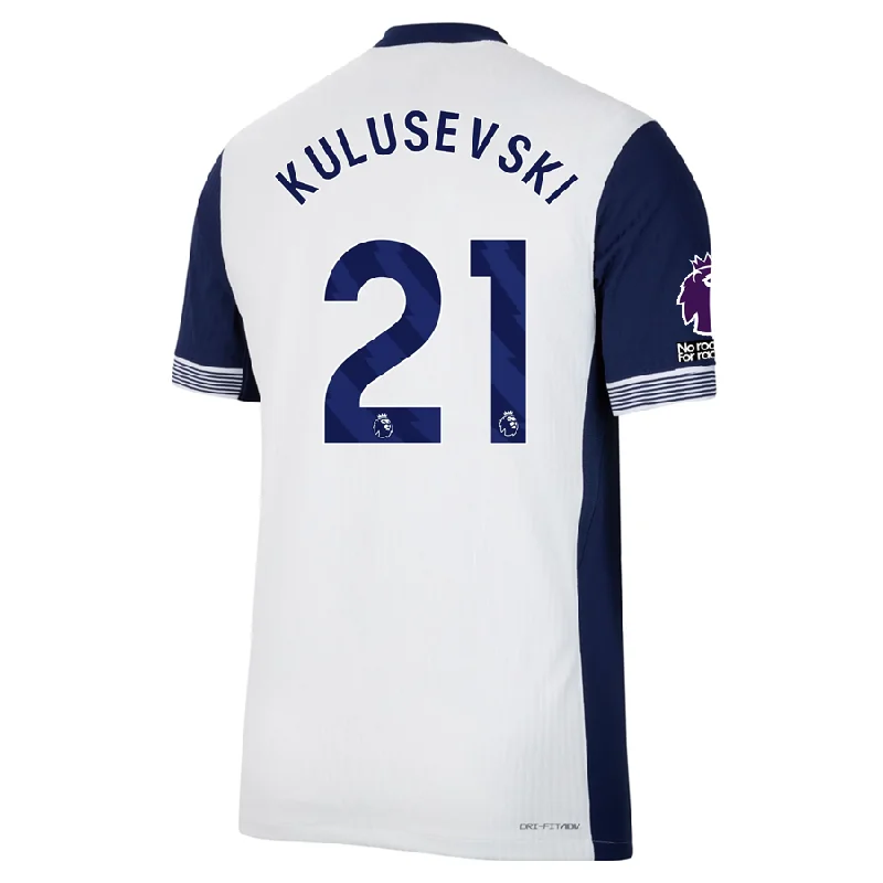 Nike Tottenham Authentic Dejan Kulusevski Home Jersey w/ EPL + No Room For Racism Patches 24/25 (White/Binary Blue) Cool Men's Distressed