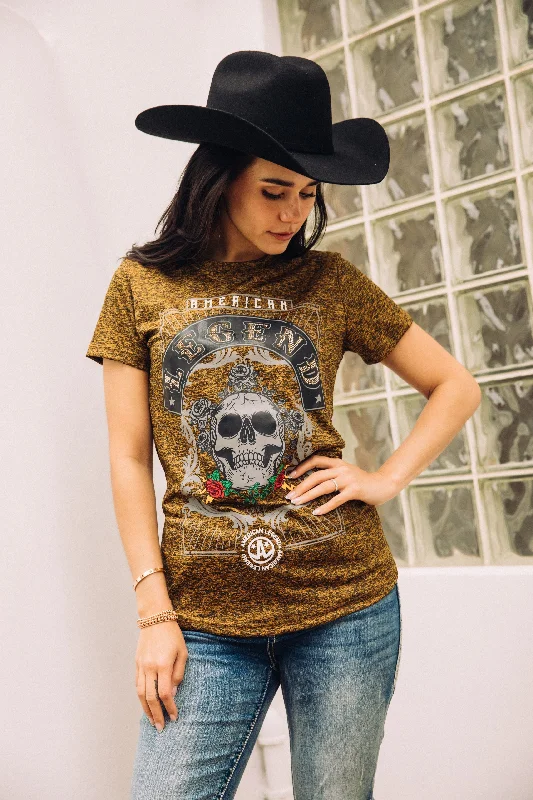 Women's Cotton American Legend Graphic Print Gold T-shirt Artistic Men's Hand