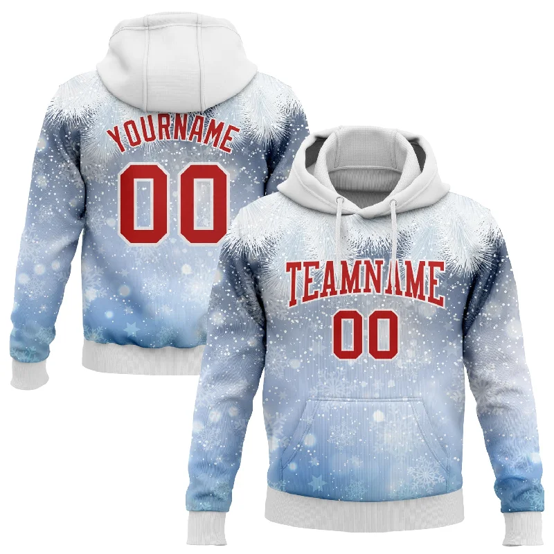 Custom Stitched Light Blue Red-White Christmas Snowflakes 3D Sports Pullover Sweatshirt Hoodie Edgy Men's Punk