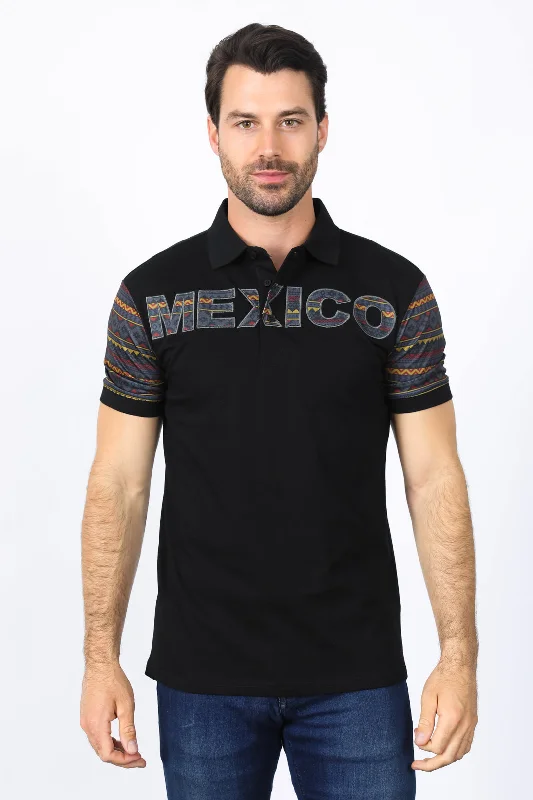 Mens Modern Fit Stretch MEXICO Embroidery Polo Bold Men's Statement