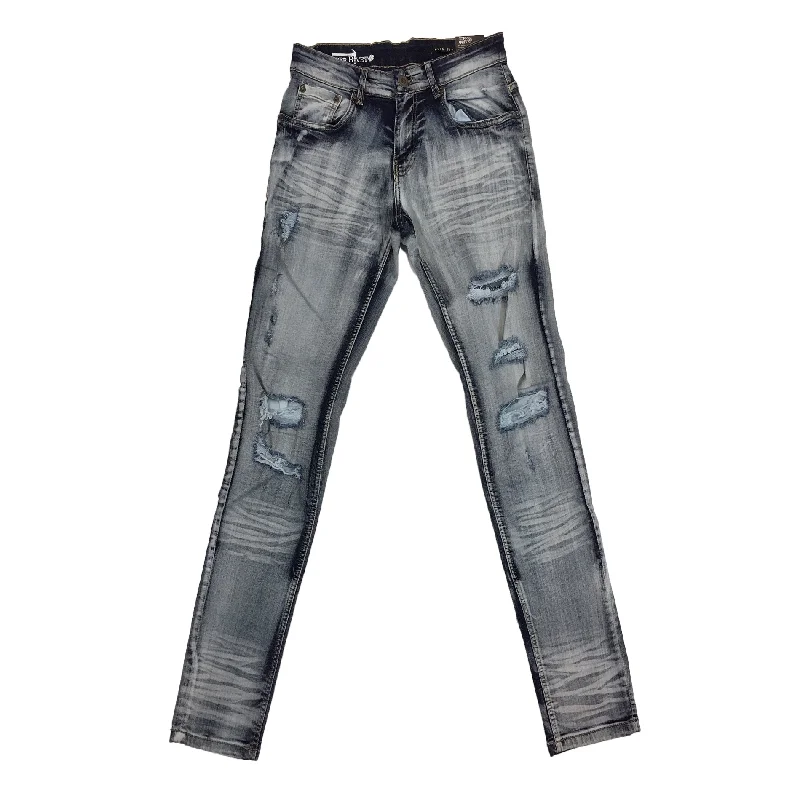 Copper Rivet Washed Ripped Wrinkle Jean (Light Sand Blue) Artistic Men's Avant