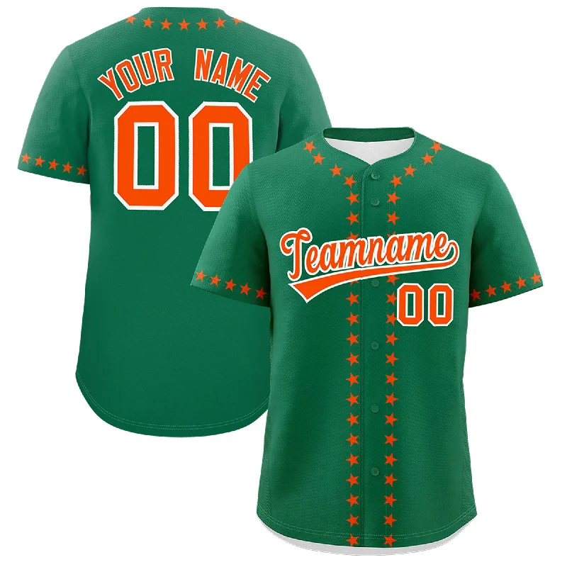 Custom Kelly Green Orange Star Ribbing Authentic Baseball Jersey Masculine Men's 