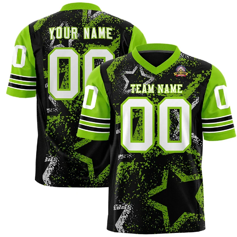 Custom Black Neon Green-White Personalized Star Pattern Design Authentic Football Jersey British Gentleman Style