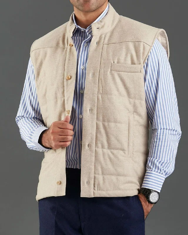 EThomas: Vintage Ecru Classic Flannel Quilted Gilet / Vest Earthy Men's Sustainable 