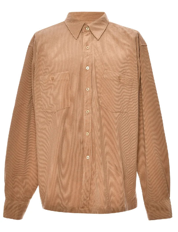 Corduroy Dark Brown Shirt - L Elegant Men's Cashmere