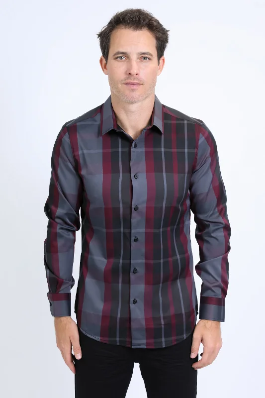 Mens Checkered Long Sleeve Black/Grey Shirt Unique Men's Upcycled