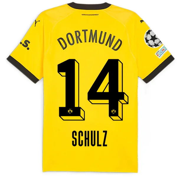 Puma Borussia Dortmund Authentic Schulz Home Jersey w/ Champions League Patches 23/24 (Cyber Yellow/Puma Black) Modern Men's Geometric