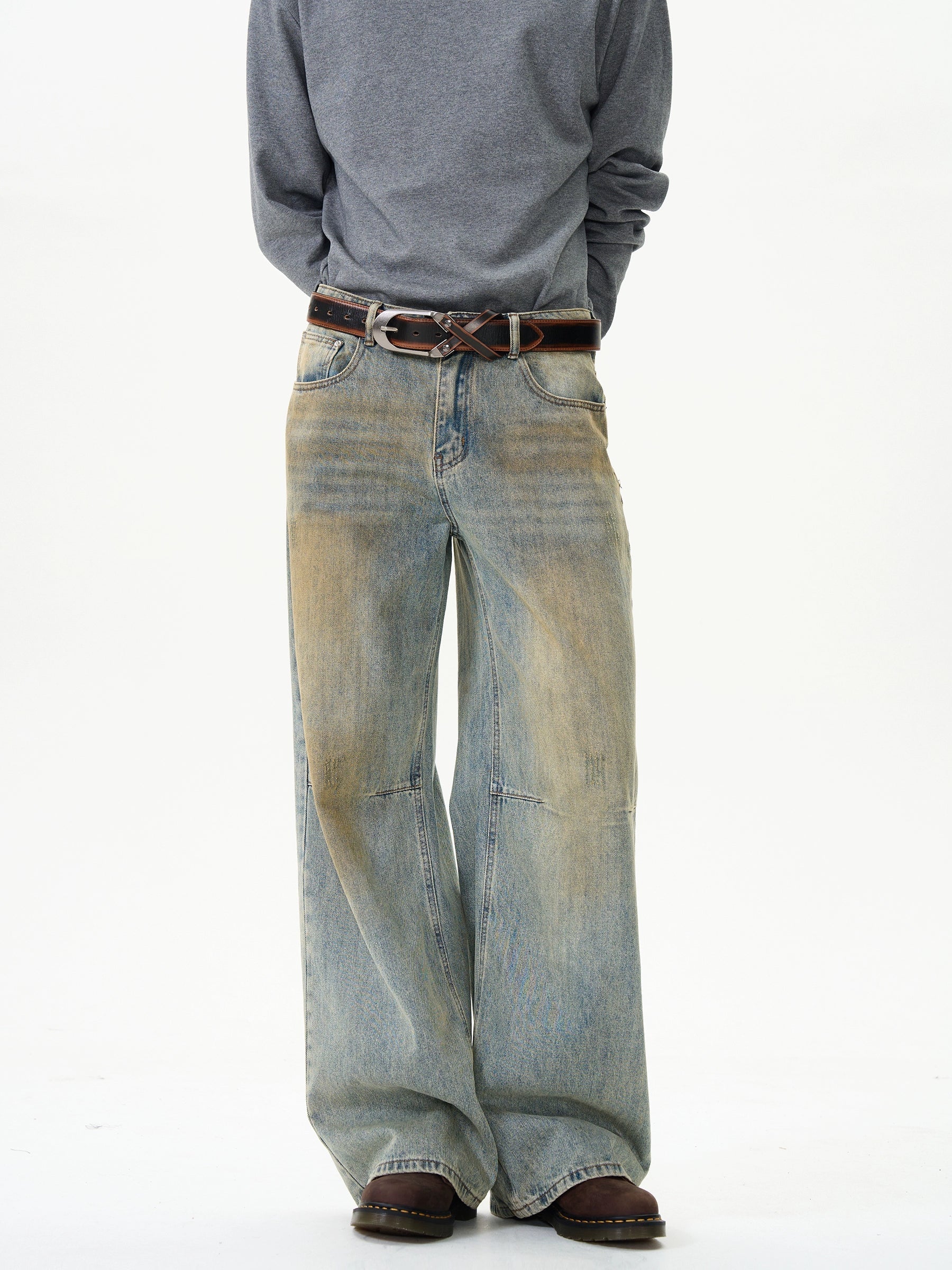 Wide-Leg Distressed Denim Pants Bold Men's Animal