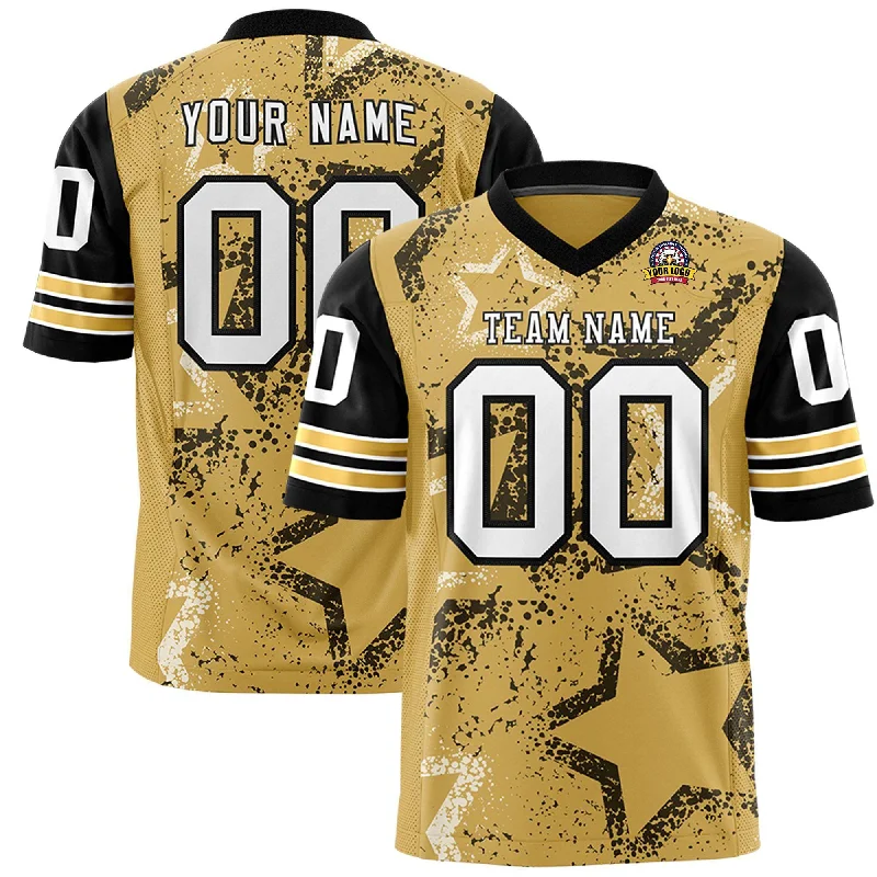 Custom Black Old Gold-White Personalized Star Pattern Design Authentic Football Jersey Confident Men's Power