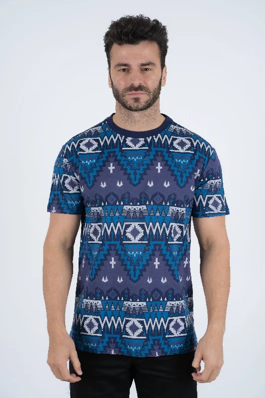 Men's Cotton Navy Aztec Print T-shirt Masculine Men's 