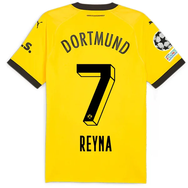 Puma Borussia Dortmund Authentic Gio Reyna Home Jersey w/ Champions League Patches 23/24 (Cyber Yellow/Puma Black) Minimalist Men's Casual 