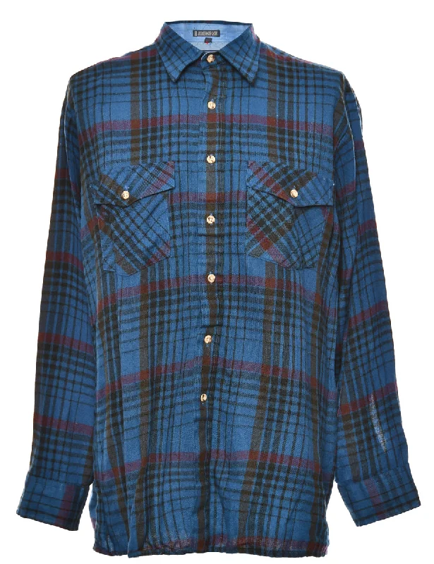 Long Sleeved Blue & Maroon Checked Shirt - L Traditional Men's Country